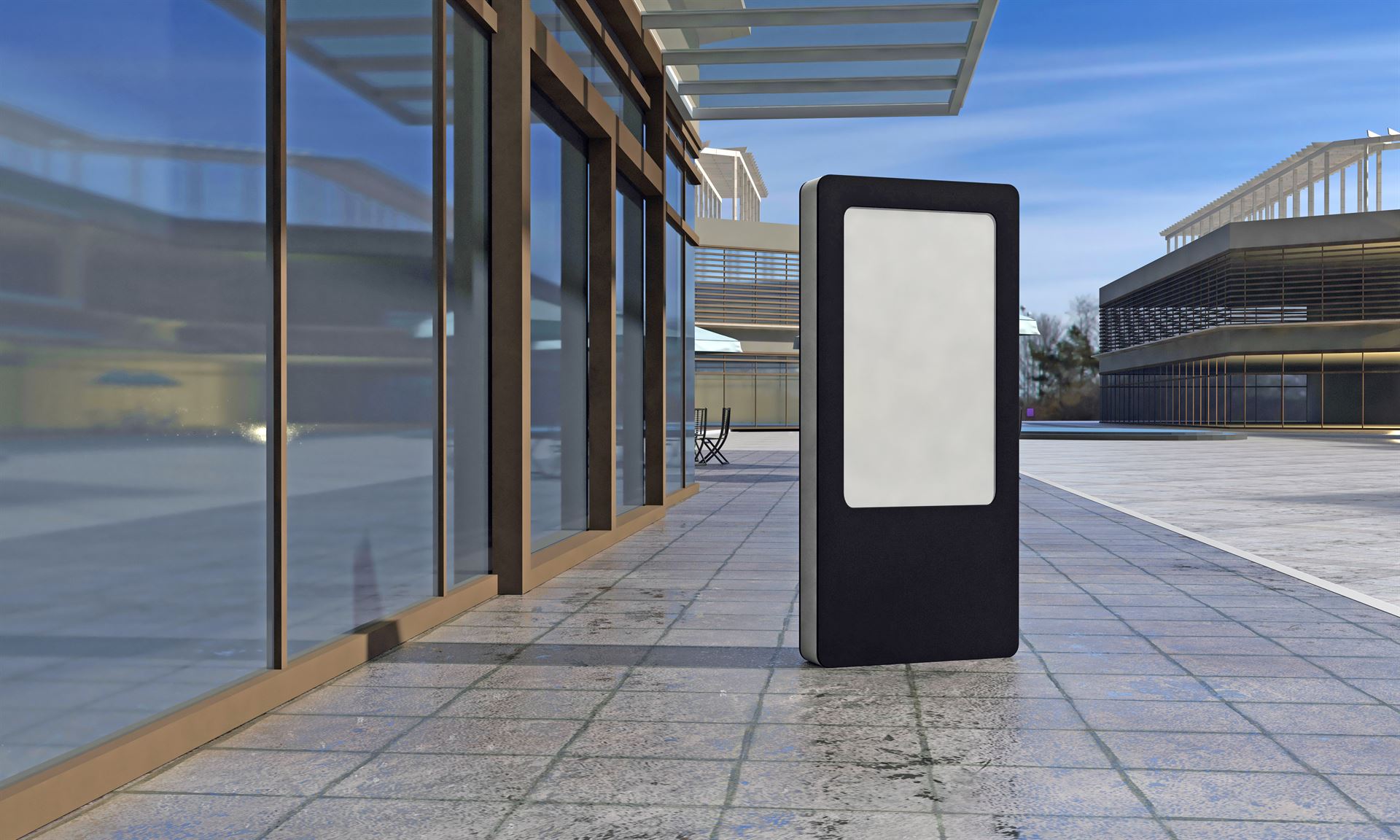 A modern empty totem, kiosk, digital signage, 3d rendering